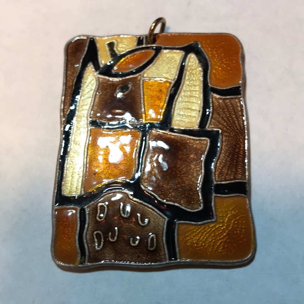 Cool Mid Century Enamel Pendant Warm Tones